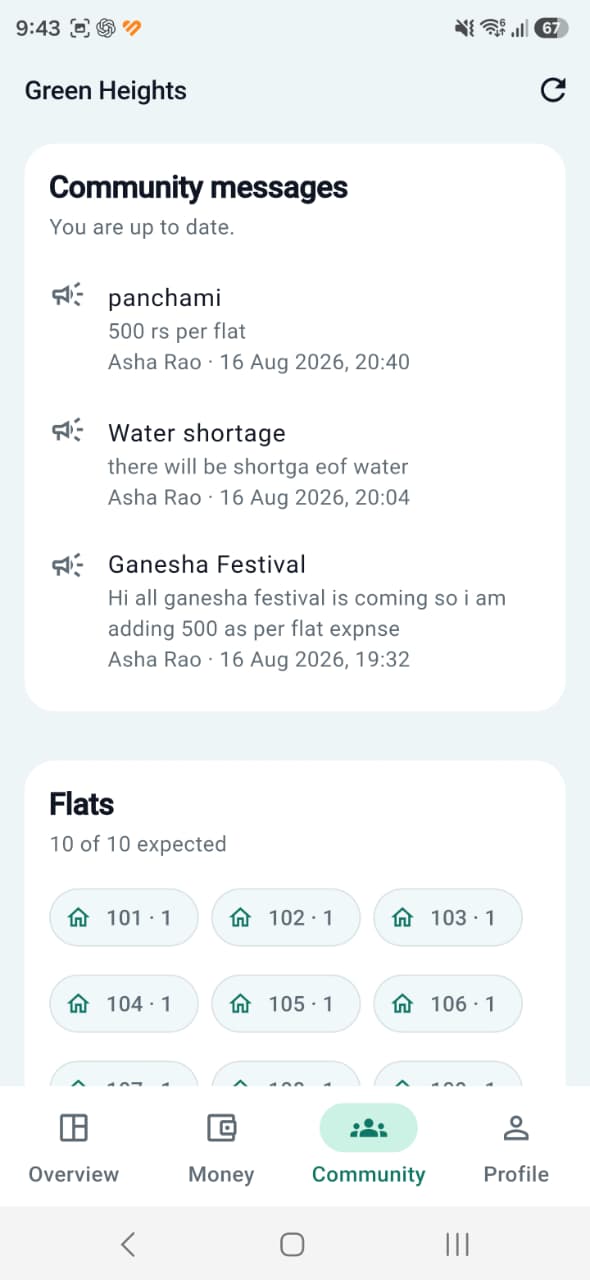 GrihaSetu mobile screen showing approved expenses and a six-month spend trend.